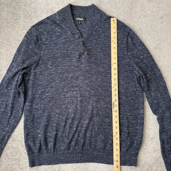 Express Sweater Mens XL Blue Shawl Collar Cotton Pullover Casual Knit Grandpa - Picture 6 of 7